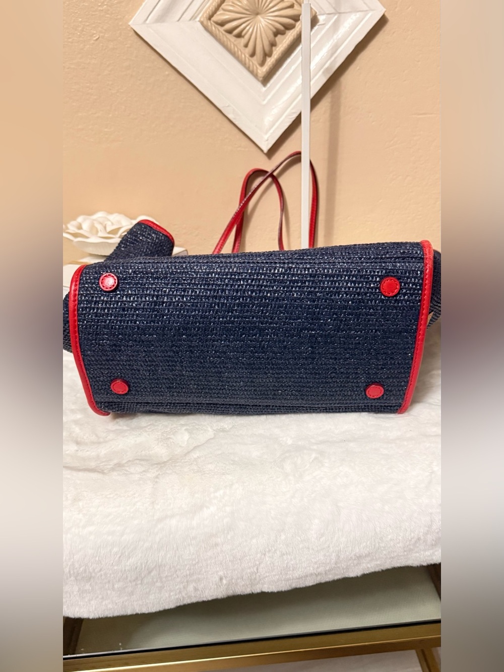 MZ Wallace Navy Straw Tote with Red Trim - Picture 10 of 10